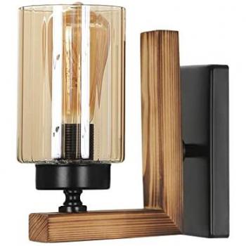 Aplique de pared WELLHOME, Estructura de madera Color Vintage, 19x10x19 cm, casquillo E27, máximo 60W
