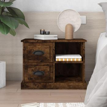 Mesita de noche vidaXL 60x35,5x45 cm Blanco y Negro, brillante, para dormitorio y salón, mesa auxiliar color roble ahumado
