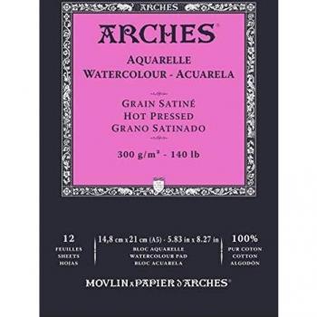 Bloc Enc 14,8x21 12H Arches Aquarelle 100% Satin 300g Blanc Nat