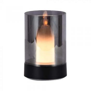 Candela LED de Mesa 2W con Batería Recargable 2400mAh USB C, Vetro Fumé Color Negro 3000K