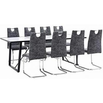 vidaXL Juego de Comedor 9 Piezas Cuero Sintético Mobiliario Decoración Interior Casa Hogar Robusto Duradero Resistente Funcional Práctico Útil Negro
