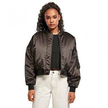 Urban Classics Women's Black Short Oversized Satin Bomber Jacket 4XL