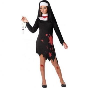 Disfraz de Monja Sangrienta Negra para Niña Infantil Halloween Carnaval Teatro