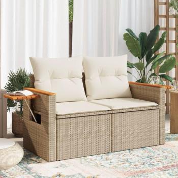 Sofá de jardín con cojines de 2 plazas en Polyrattan Beige