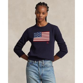 Ralph Lauren Women's Cotton USA Flag Sweater - Blue Pullover, Size M