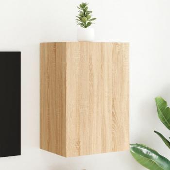 Mueble de TV de pared de madera ingeniería en color roble Sonoma, dimensiones 40,5x30x60 cm, ideal para salón y compatible con televisores