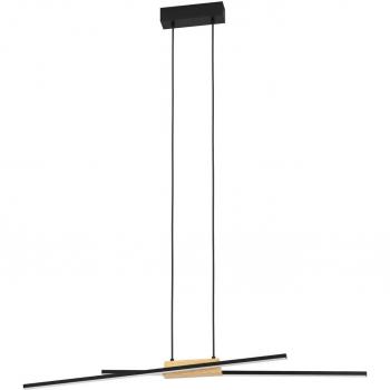 Lámpara colgante LED Panagria, negra con detalles de madera y diseño moderno