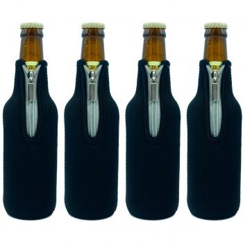Wommty 4 Unidades Disipadores de Cerveza Coolies de Cremallera de Neopreno Aislante Botella de cerveza Koozies Soporte para Barra, Fiesta de Cumpleaños, Picnics, 330 ml