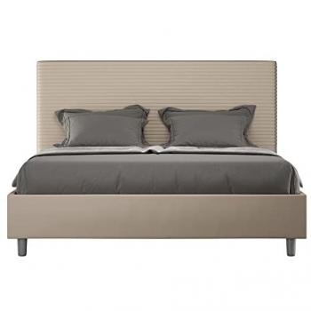 Cama Contenedor Acolchada 160x210 en Símil Cuero Gris Paloma Focus