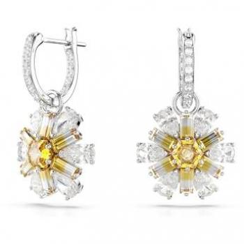 Swarovski Idyllia Drop Earrings, Flower, Yellow, Rhodium Plated