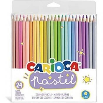 CARIOCA Lápices Pastel | Set Lápices de Colores PASTEL hexagonales, Lápices de Madera con Mina Resistente, para NIños y Adultos, Colores Surtidos 24 Uds