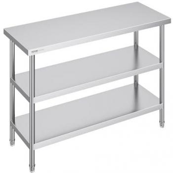 VEVOR Mesa de Preparación de Alimentos 457x1219x864 mm Mesa de Trabajo de Cocina Comercial de Acero Inoxidable con 2 Estantes Inferiores Ajustables
