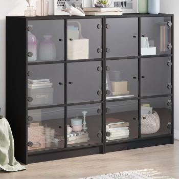 Estantería con puertas de madera de ingeniería negra 136x37x109 cm