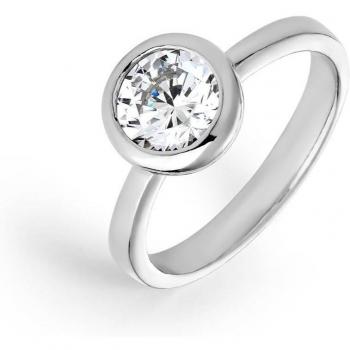 Anillo solitario Easy de plata con circonita blanca de 7 mm engastada en bisel