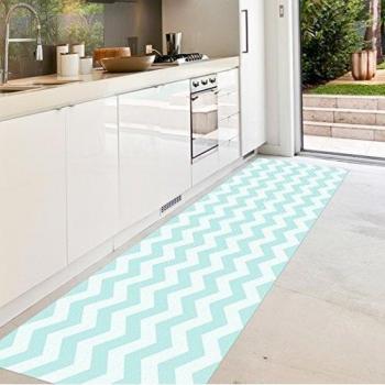 VINILIKO, Alfombra de vinilo, Chevron, Turquesa y Blanco, 66x180 cm