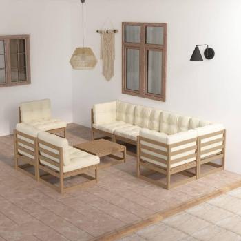 Juego de muebles de jardín 9 piezas de madera maciza con cojines