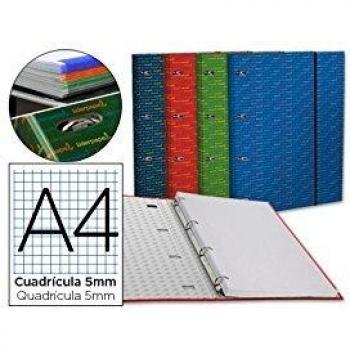CARPETA CON RECAMBIO LIDERPAPEL A4 CUADRO 5MM FORRADA 4 ANILLAS 20MM