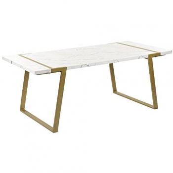 Mesa de Comedor Rectangular Efecto Mármol 90 x 200 cm con Patas Metálicas Doradas para 6 Personas
