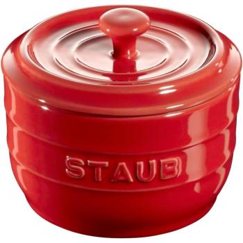 Tarro Bote para Sal Staub - Cerámica Roja con Cuchara de Bambú
