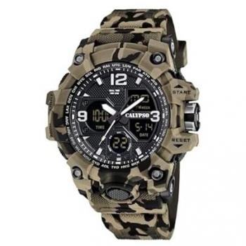 Reloj Calypso X-trem K5855/1 Marrón Hombre, Analógico-Digital, Camuflaje Marrón Negro, 56mm, Caucho marrón
