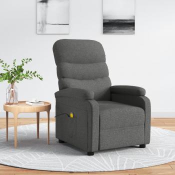 Sillón de masaje de tela gris oscuro Vidaxl con funciones de vibración y calor, diseño ergonómico, tapizado en tela suave, estructura resistente, reposabrazos acolchados y ajuste reclinable