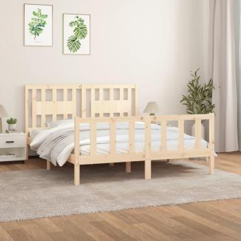 Estructura de cama con cabecero madera maciza de pino 150x200cm Marrón