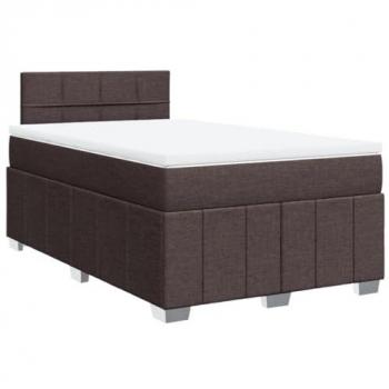 Cama Box Spring con colchón de tela marrón oscuro 120x200 cm