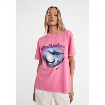 Oversized Printed T-shirt in Pink S
