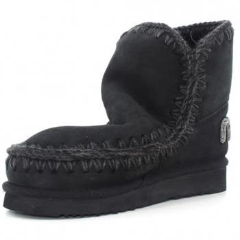 Mou Eskimo 18 Glitter Logo Black Flat Ankle Boots for Women, Size 41