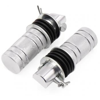 sourcingmap® Universal tono de plata del metal de la forma redonda posterior Accesorio de Motocicleta Estribera Pedales 2pcs