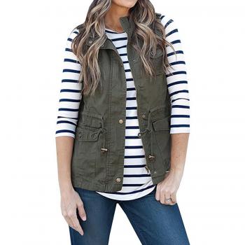 La Mujer Otoño Invierno Casual Ropa De Abrigo Chaqueta Chaleco Sin Mangas, Bolsillos De Patchwork Punk Navygreen XXL