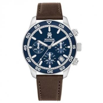 Reloj de Hombre Tommy Hilfiger TH85 Chrono 1792163 con Correa de Piel Marrón, Cronógrafo Analógico y Función de Día