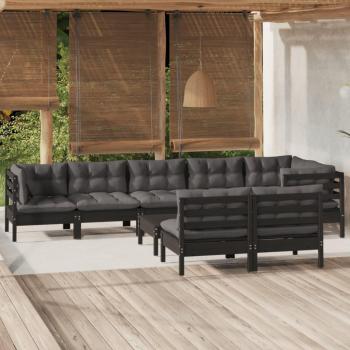 Conjunto de sofás de jardín 9 PCs con cojines de madera maciza de pino negro