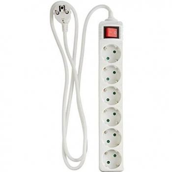 Regleta Múltiple 6 Salidas con Interruptor Iluminado, Cable de 1.4 m, Protección Infantil, Color Blanco