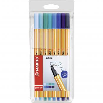 Rotulador punta fina STABILO point 88 - Estuche Sombras de azul con 8 colores