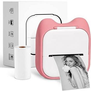 Memoking T02 Impresora Térmica de Bolsillo, Portátil, Inalámbrica, Bluetooth, Compacta, Blanco y Negro para Notas de Estudio de Regalo, Compatible con iOS y Android, Rosa