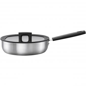 Fiskars Hard Face Steel Cazuela para Saltear con Tapadera, Acero Inoxidable, Gris, 48.3x28x12.8 cm