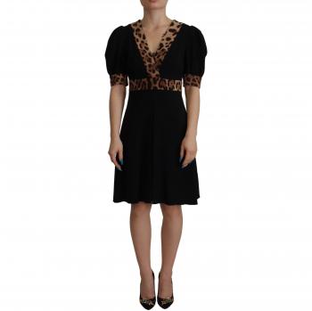 Elegant Black Leopard A-Line Knee Length Dress