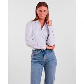 Pieces Women's Irena Long Sleeve Oxford Shirt - Bright White / Kentucky Blue Stripes