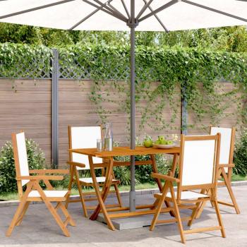 Sillas de jardín reclinables 4 uds tela madera maciza blanco crema vidaXL