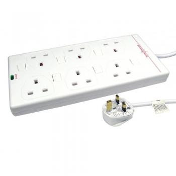 Microconnect - Regleta de Enchufes 6 Vías con Cable de 2 Metros Blanco