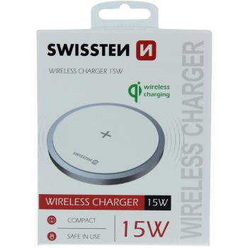 Cargador Inalámbrico Swissten 15W Blanco - Carga Rápida QI
