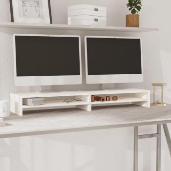 vidaXL Monitor Stand - White, 100x24x13 cm, Solid Wood Pine