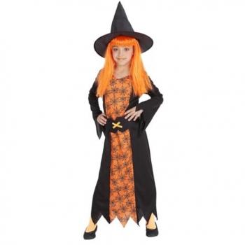 Disfraz Infantil de Bruja Telaraña Naranja con Sombrero, Licencia Oficial Rubies, Traje para Halloween y Fiestas
