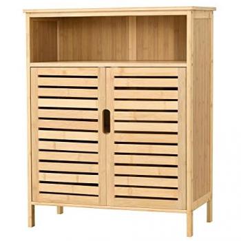 Mueble auxiliar de baño Eslöv en bambú natural con 2 puertas y dimensiones 81 x 66 x 31 cm