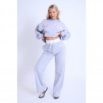Kaiia Contrast Waistband Wide Leg Sweat Pants Grey Marl & Pink