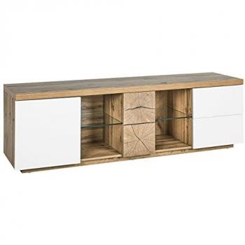 Mueble TV Moderno de Madera Clara y Blanco con 2 Cajones y Estantes Farada 160 x 40 cm