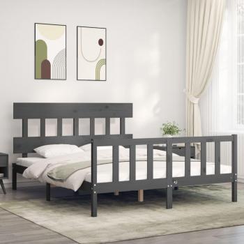 Cama redonda king size gris de madera maciza con cabecera