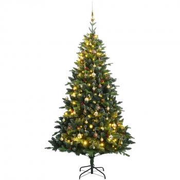 Hinged Artificial Christmas Tree with 300 LEDs and Ornaments 210 cm