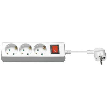 Regleta de Enchufes Schuko 3 Vías con Cable de 5m y Interruptor Blanco